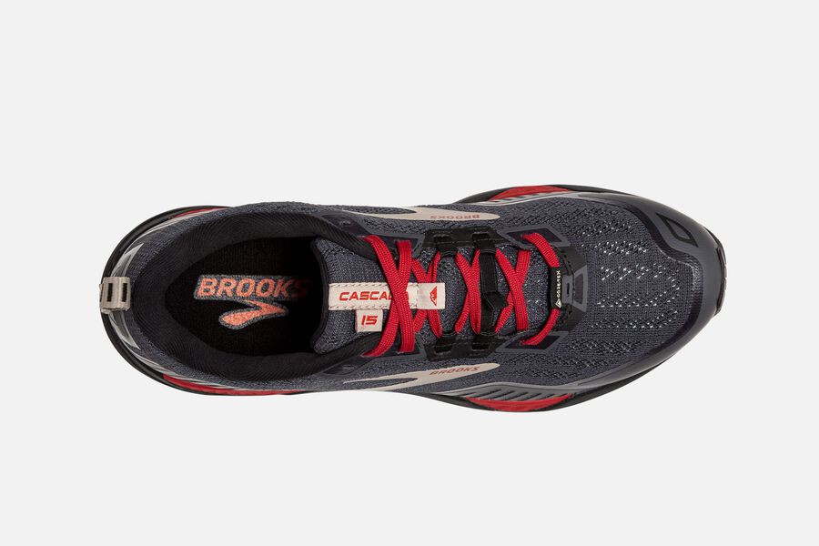 Cascadia 15 GTX Trail Brooks Running Shoes NZ Mens - Black/Red - XRZTEO-634